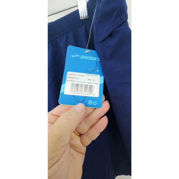 New NWT Brooks Sherpa 5" Shorts  In Navy Blue XXL - Picture 9 of 9